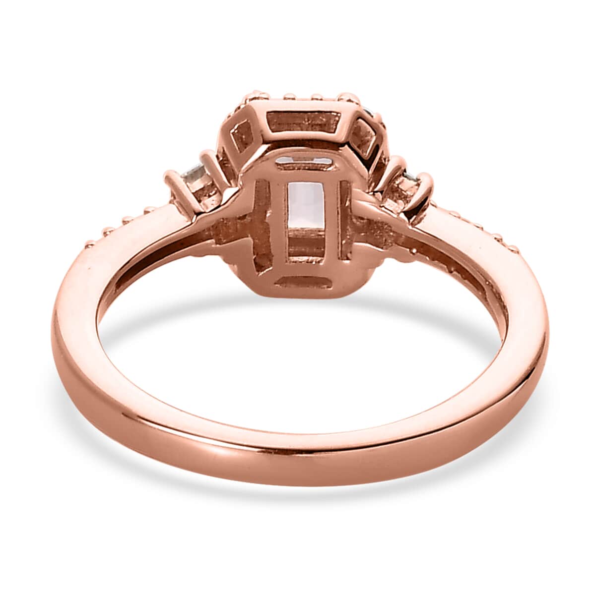 Premium Pink Morganite and White Zircon Halo Ring in Vermeil Rose Gold Over Sterling Silver 0.90 ctw image number 4