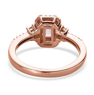 Premium Pink Morganite and White Zircon Halo Ring in Vermeil Rose Gold Over Sterling Silver (Size 10.0) 0.90 ctw