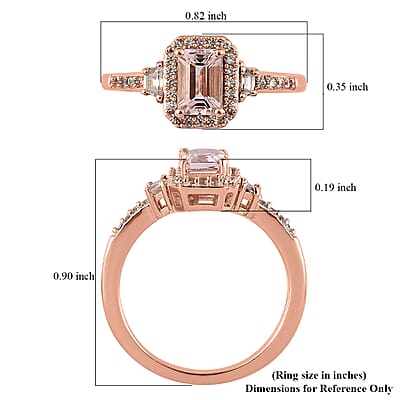 Premium Pink Morganite and White Zircon Halo Ring in Vermeil Rose Gold Over Sterling Silver (Size 10.0) 0.90 ctw