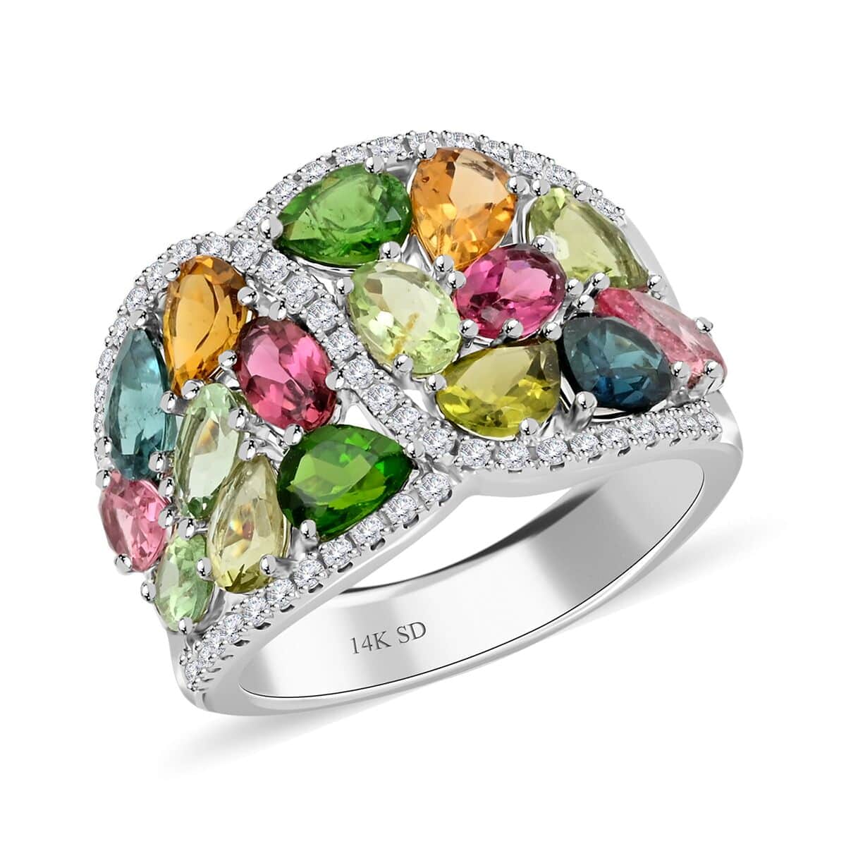 14K White Gold Multi-Tourmaline Diamond Ring 5.60 Grams 4.35 ctw (Del. in 10-12 Days) image number 0