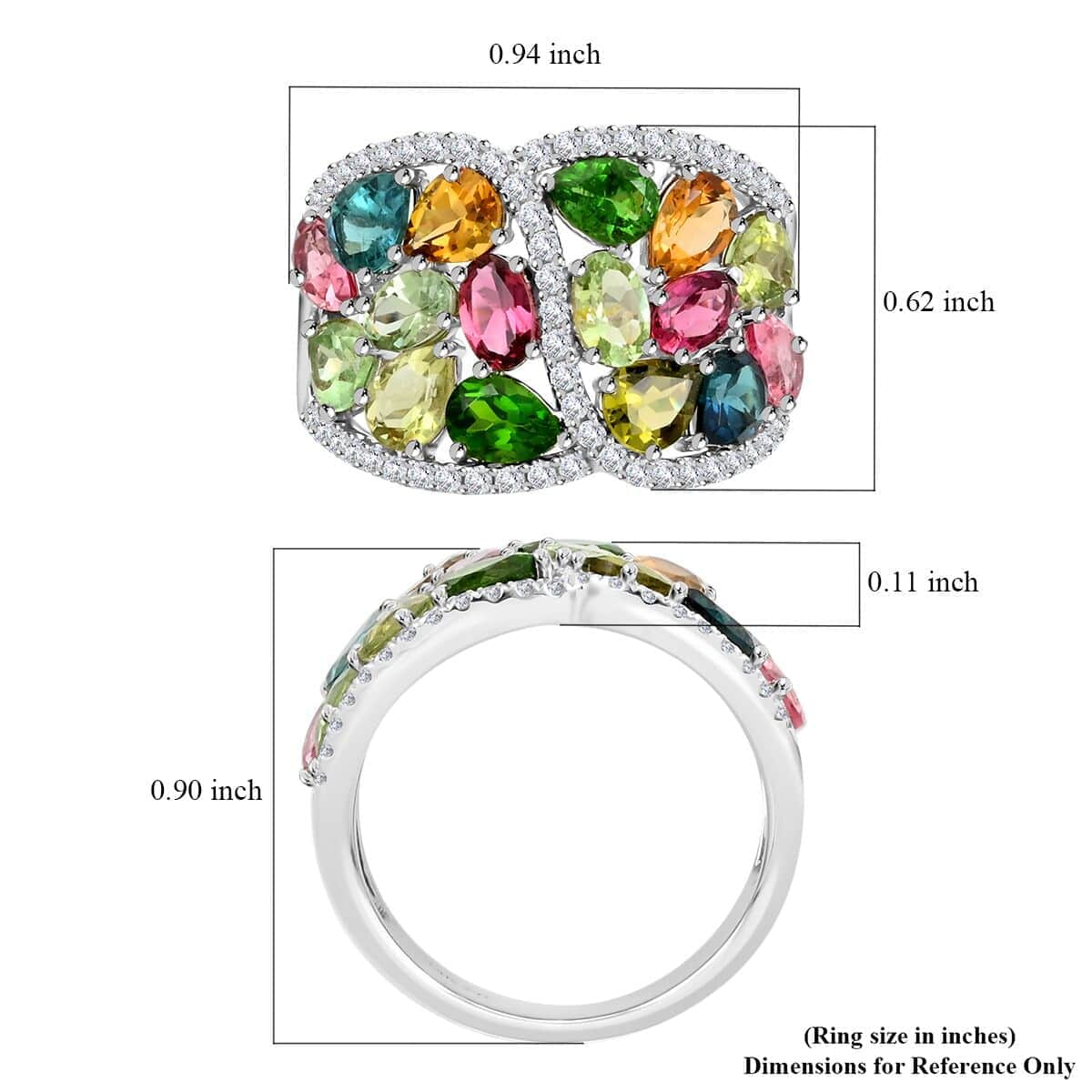 Modani 14K White Gold Multi-Tourmaline  Diamond Ring (Size 5.0) 5.60 Grams 4.35 ctw image number 5