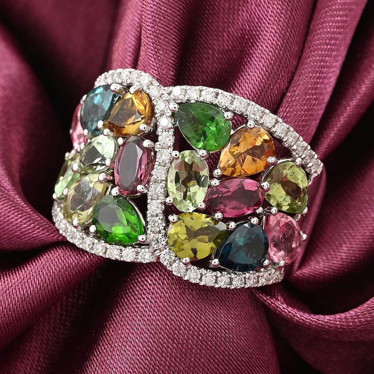 Modani 14K White Gold Multi-Tourmaline Diamond Ring (Size 8.0) 5.60 Grams 4.35 ctw image number 1