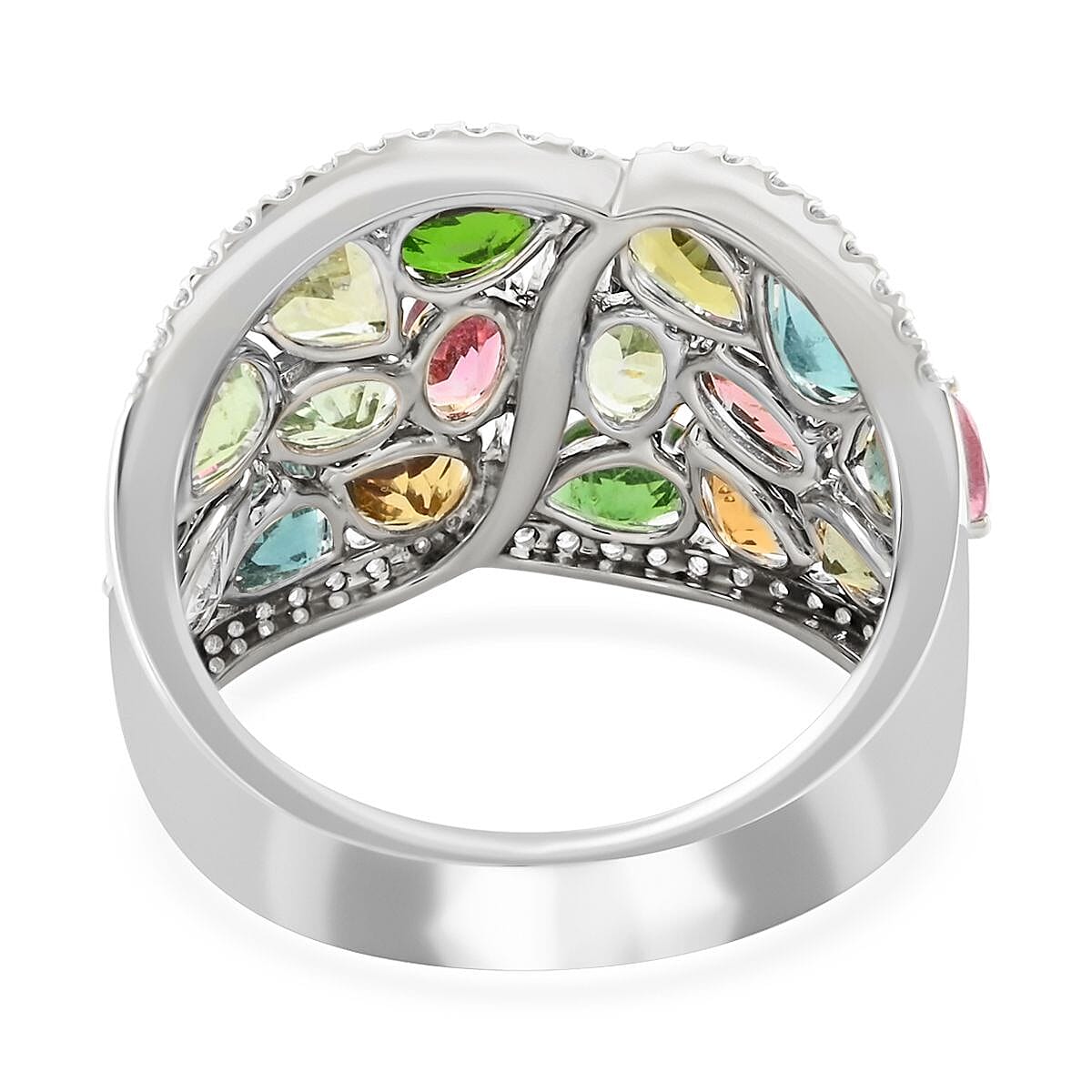 Modani 14K White Gold Multi-Tourmaline Diamond Ring (Size 8.0) 5.60 Grams 4.35 ctw image number 4