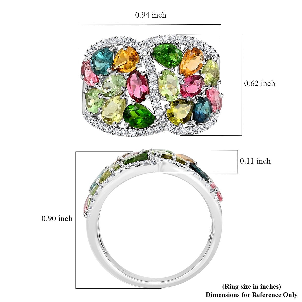 Modani 14K White Gold Multi-Tourmaline Diamond Ring (Size 8.0) 5.60 Grams 4.35 ctw image number 5