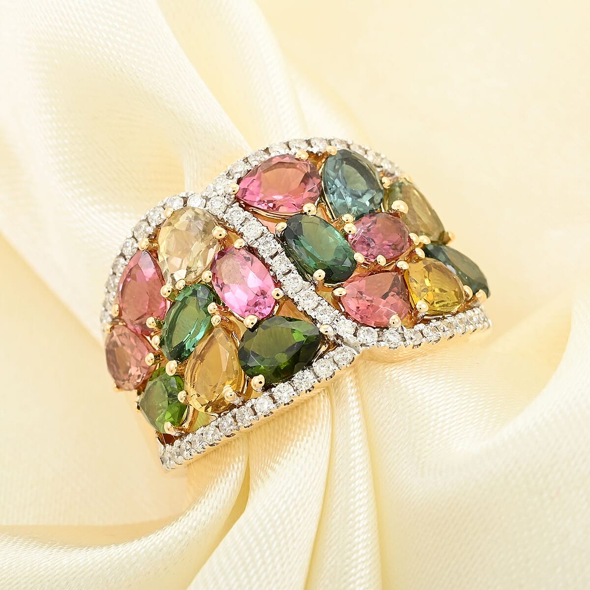 Modani 14K Yellow Gold Multi-Tourmaline and Diamond Ring (Size 6.0) 5.60 Grams 4.50 ctw image number 1