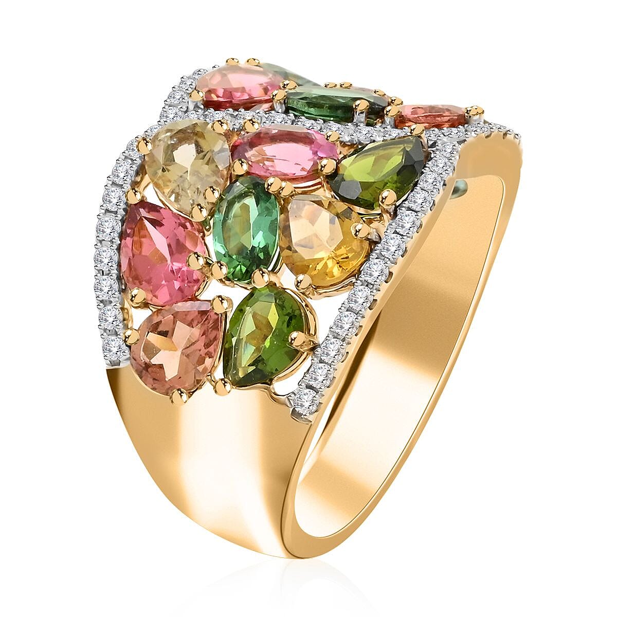Modani 14K Yellow Gold Multi-Tourmaline and Diamond Ring (Size 6.0) 5.60 Grams 4.50 ctw image number 3