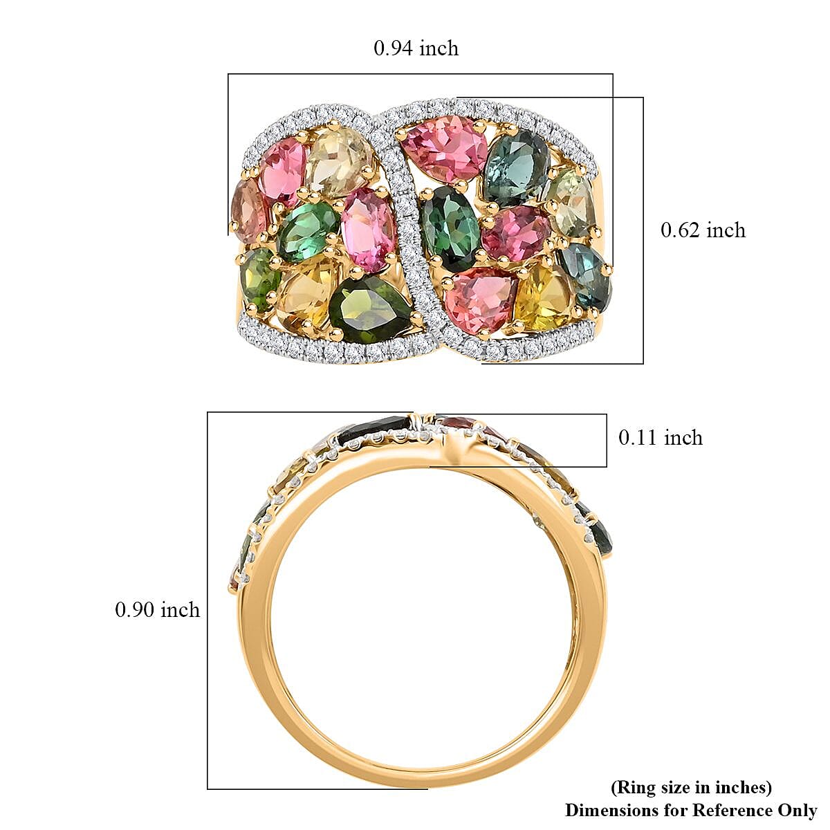 Modani 14K Yellow Gold Multi-Tourmaline and Diamond Ring (Size 6.0) 5.60 Grams 4.50 ctw image number 5
