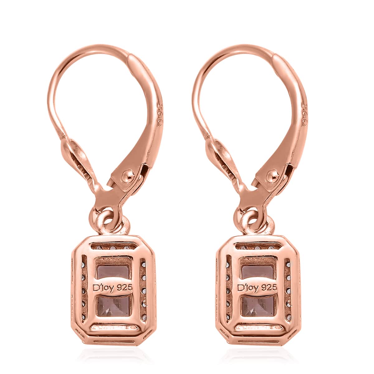 Premium Pink Morganite and White Zircon Lever Back Earrings in Vermeil Rose Gold Over Sterling Silver 1.35 ctw image number 3