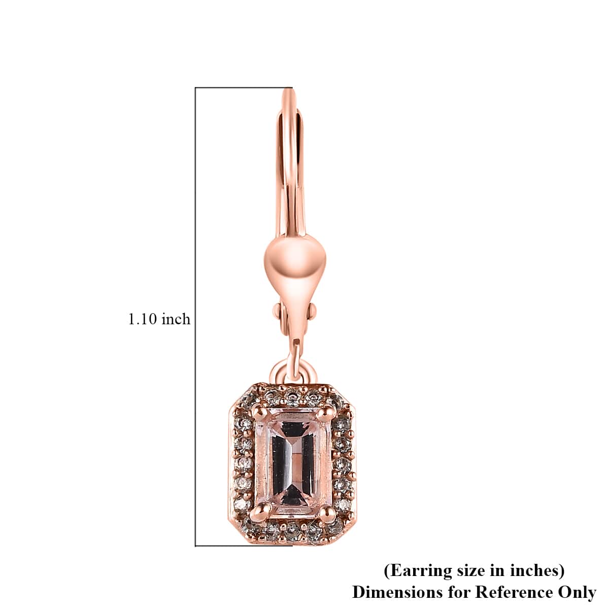 Premium Pink Morganite and White Zircon Lever Back Earrings in Vermeil Rose Gold Over Sterling Silver 1.35 ctw image number 4