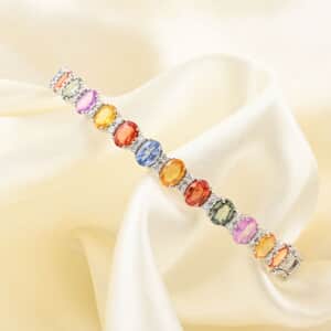 14K White Gold Multi Sapphire and H-I SI2 Diamond Bangle Bracelet (7.50 In) 10.35 Grams 9.10 ctw