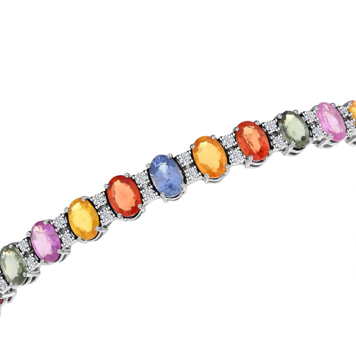 14K White Gold Multi Sapphire and H-I SI2 Diamond Bangle Bracelet (7.50 In) 10.35 Grams 9.10 ctw image number 2