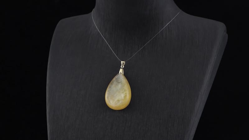 10K Yellow Gold AAAA Golden Lepidolite Drop Pendant 53.70 ctw