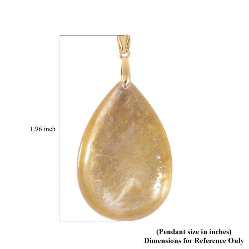 10K Yellow Gold AAAA Golden Lepidolite Drop Pendant 53.70 ctw
