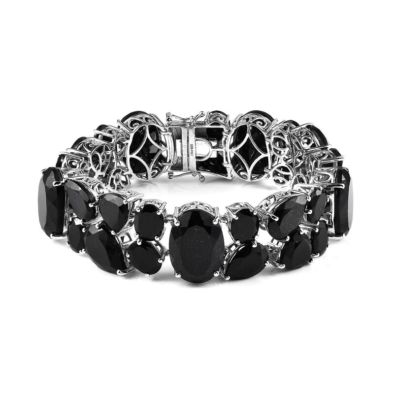 Australian Black Tourmaline Bracelet in Platinum Over Sterling Silver (7.25 In) 144.50 ctw
