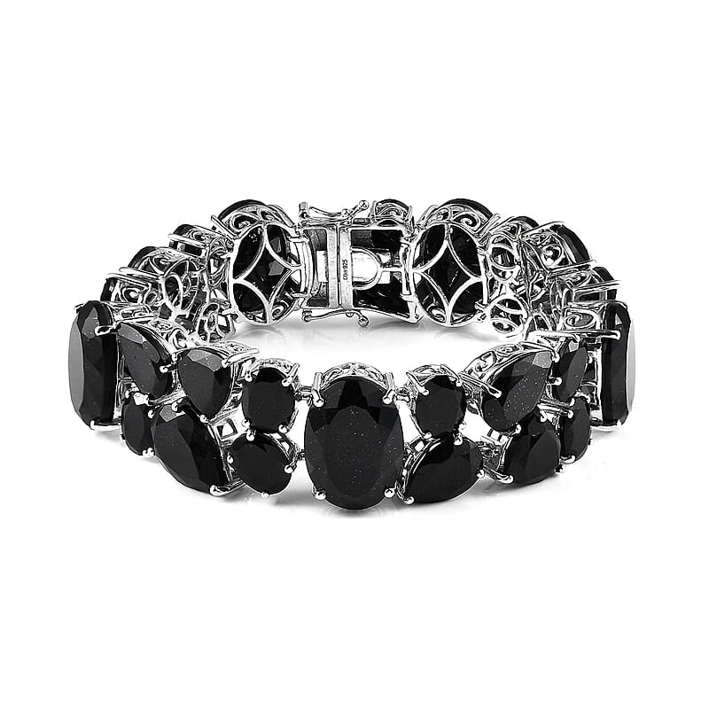 Australian Black Tourmaline Bracelet in Platinum Over Sterling Silver (7.25 In) 144.50 ctw