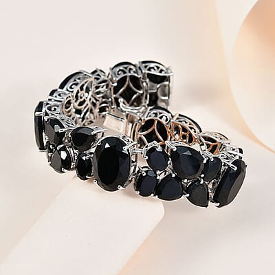 Australian Black Tourmaline Bracelet in Platinum Over Sterling Silver (7.25 In) 144.50 ctw