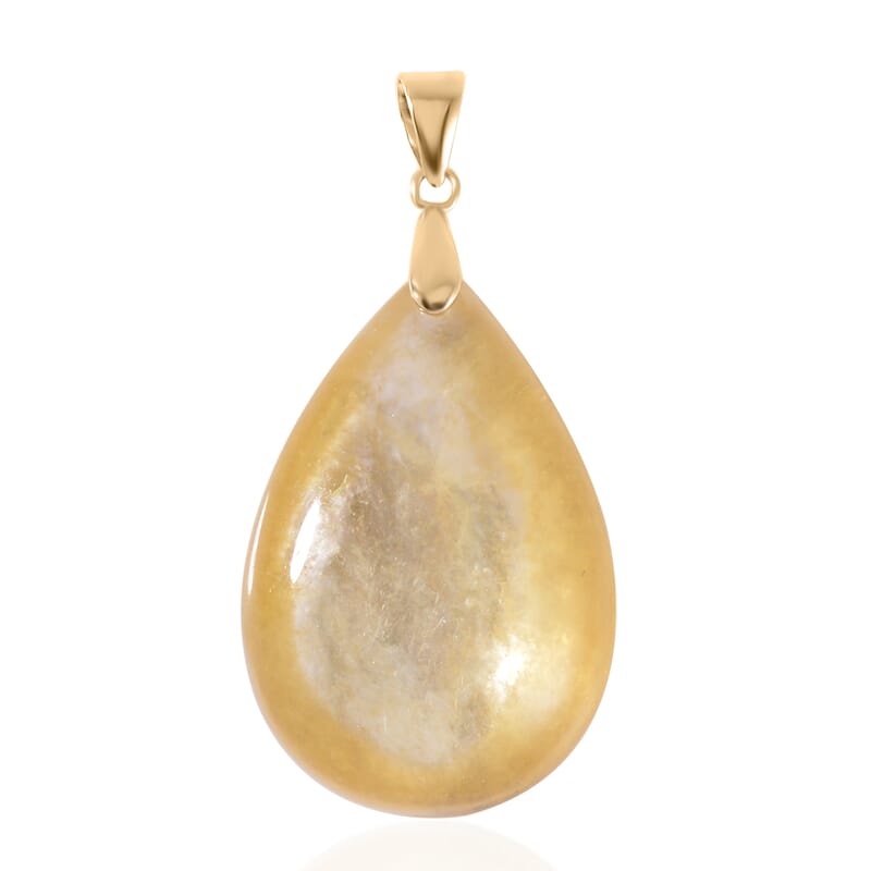 10K Yellow Gold AAAA Golden Lepidolite Drop Pendant 29.75 ctw
