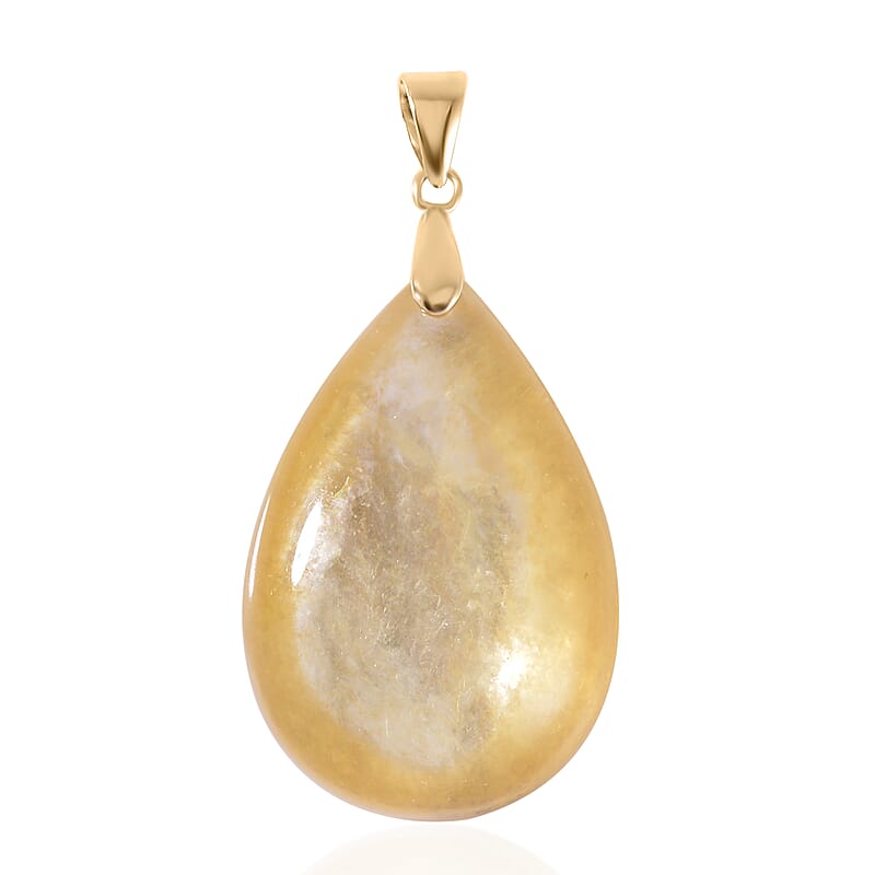10K Yellow Gold AAAA Golden Lepidolite Drop Pendant 29.75 ctw
