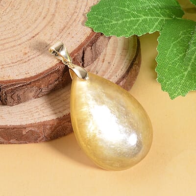 10K Yellow Gold AAAA Golden Lepidolite Drop Pendant 29.75 ctw