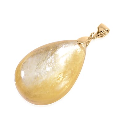 10K Yellow Gold AAAA Golden Lepidolite Drop Pendant 29.75 ctw