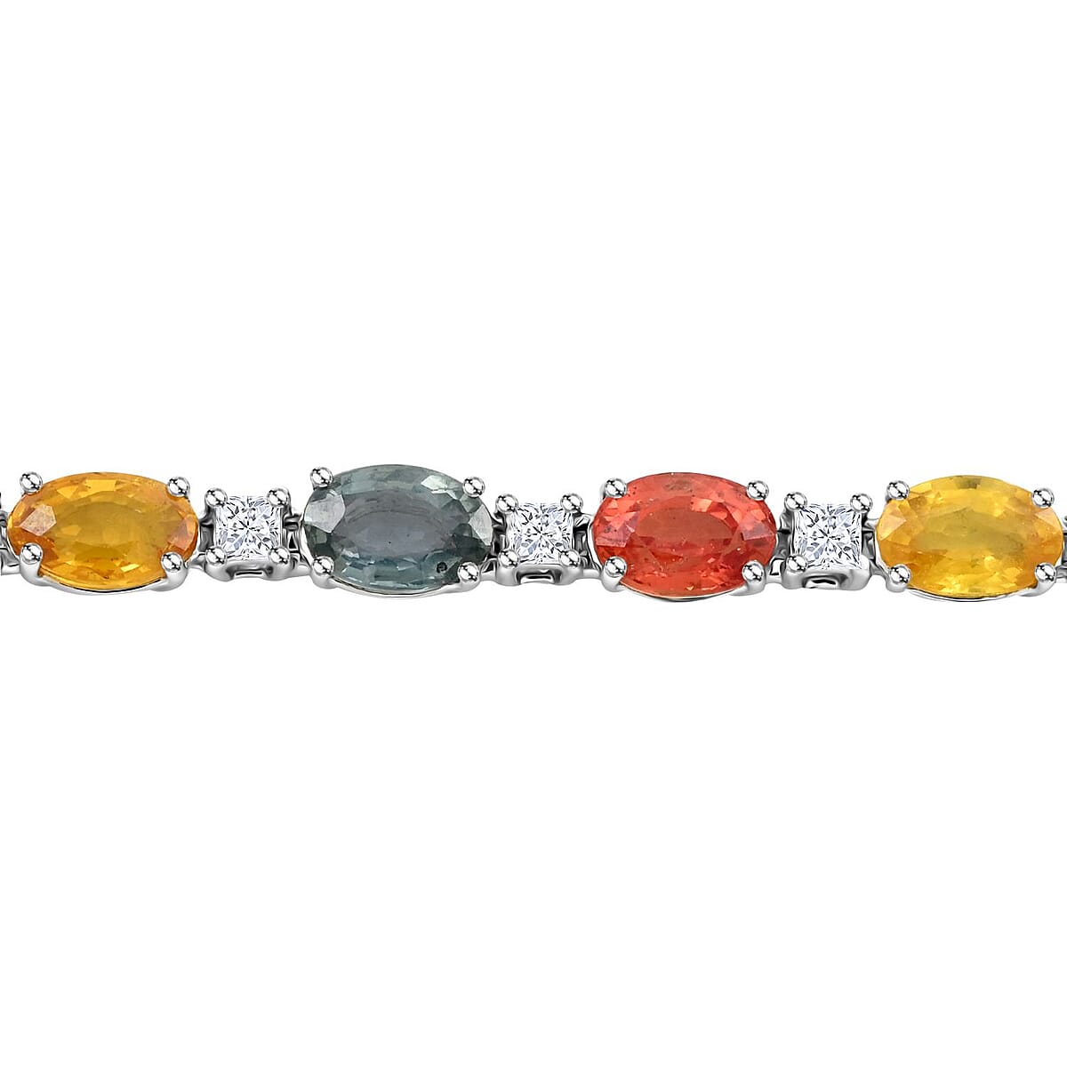 14K White Gold Multi Sapphire and H-I SI2 Diamond Bracelet (7.25 In) 6.55 Grams 11.80 ctw image number 2