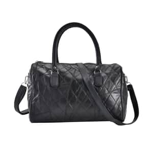 Black Patchwork Lambskin Leather Tote Bag with Handle Drop and Detachable Shoulder Strap