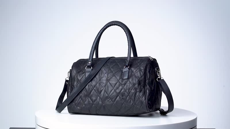 Patchwork Sheep Leather Cross Body Bag (12"x8"x5.5'') - Black