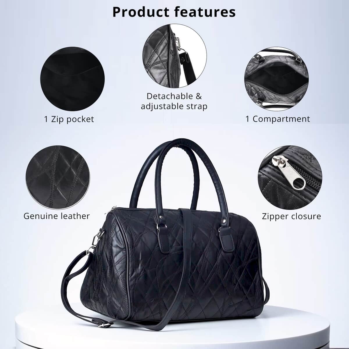 Black Patchwork Lambskin Leather Tote Bag with Handle Drop and Detachable Shoulder Strap image number 1