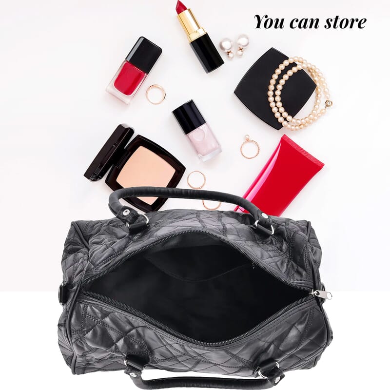Black Patchwork Lambskin Leather Tote Bag with Handle Drop and Detachable Shoulder Strap