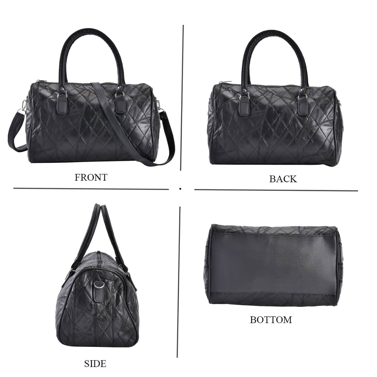 Black Patchwork Lambskin Leather Tote Bag with Handle Drop and Detachable Shoulder Strap image number 3