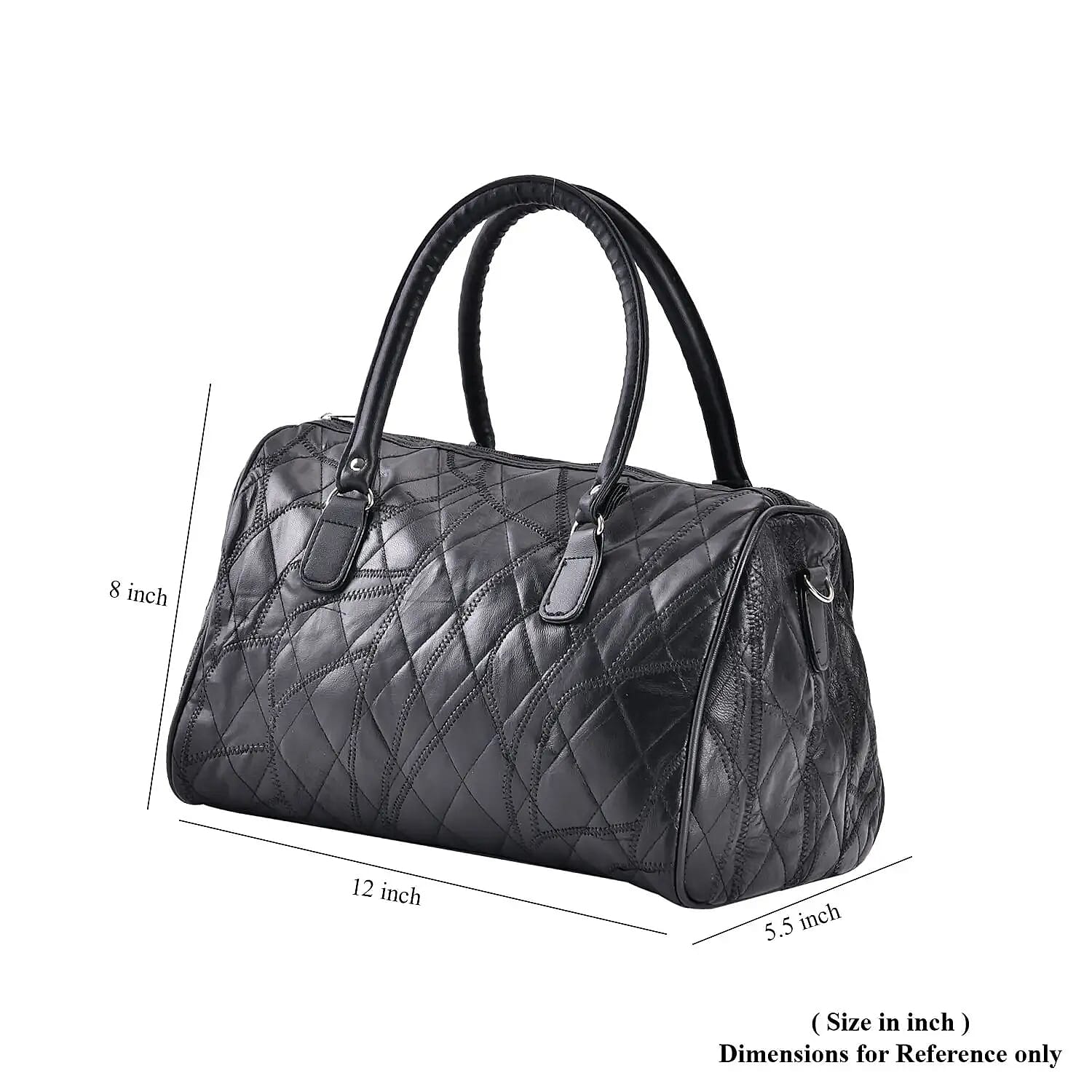 Black Patchwork Lambskin Leather Tote Bag with Handle Drop and Detachable Shoulder Strap