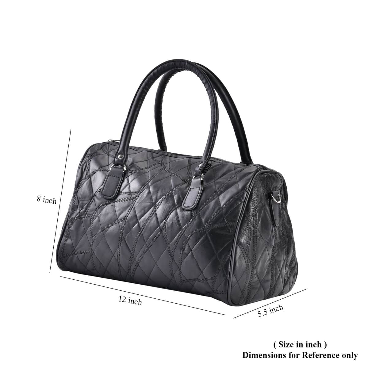 Black Patchwork Lambskin Leather Tote Bag with Handle Drop and Detachable Shoulder Strap image number 6