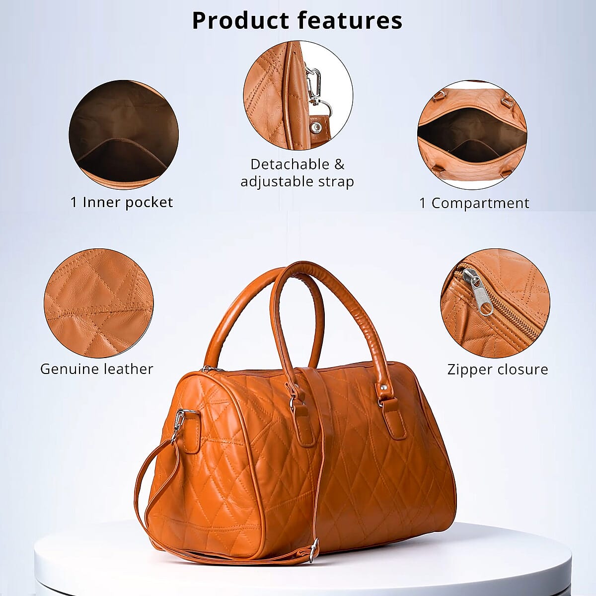 Tan Patchwork Lambskin Leather Tote Bag with Handle Drop and Detachable Shoulder Strap image number 1