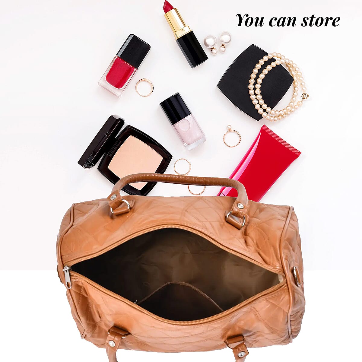 Tan Patchwork Lambskin Leather Tote Bag with Handle Drop and Detachable Shoulder Strap image number 2