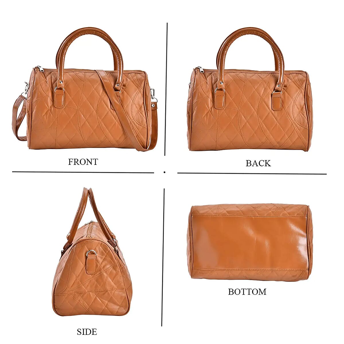 Tan Patchwork Lambskin Leather Tote Bag with Handle Drop and Detachable Shoulder Strap image number 4