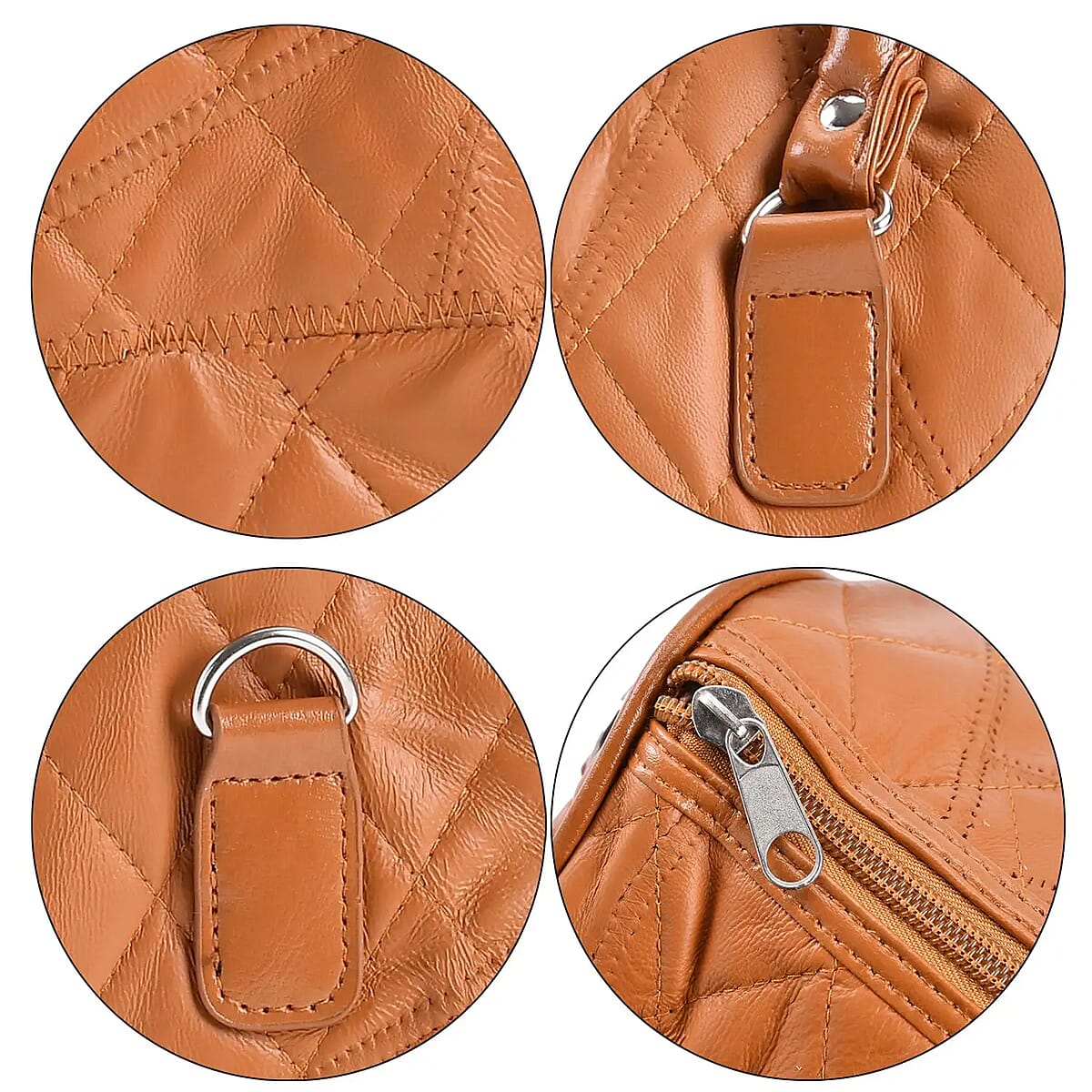 Tan Patchwork Lambskin Leather Tote Bag with Handle Drop and Detachable Shoulder Strap image number 6