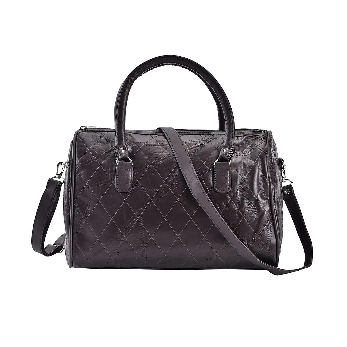 Dark Brown Patchwork Lambskin Leather Tote Bag with Handle Drop and Detachable Shoulder Strap image number 0