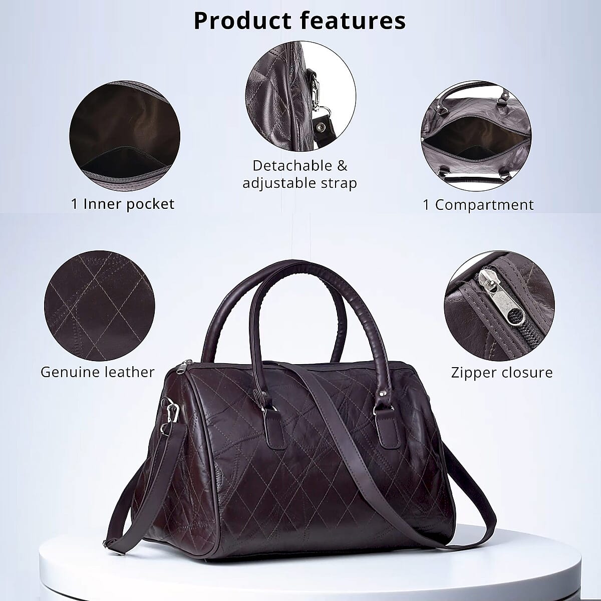 Dark Brown Patchwork Lambskin Leather Tote Bag with Handle Drop and Detachable Shoulder Strap image number 1