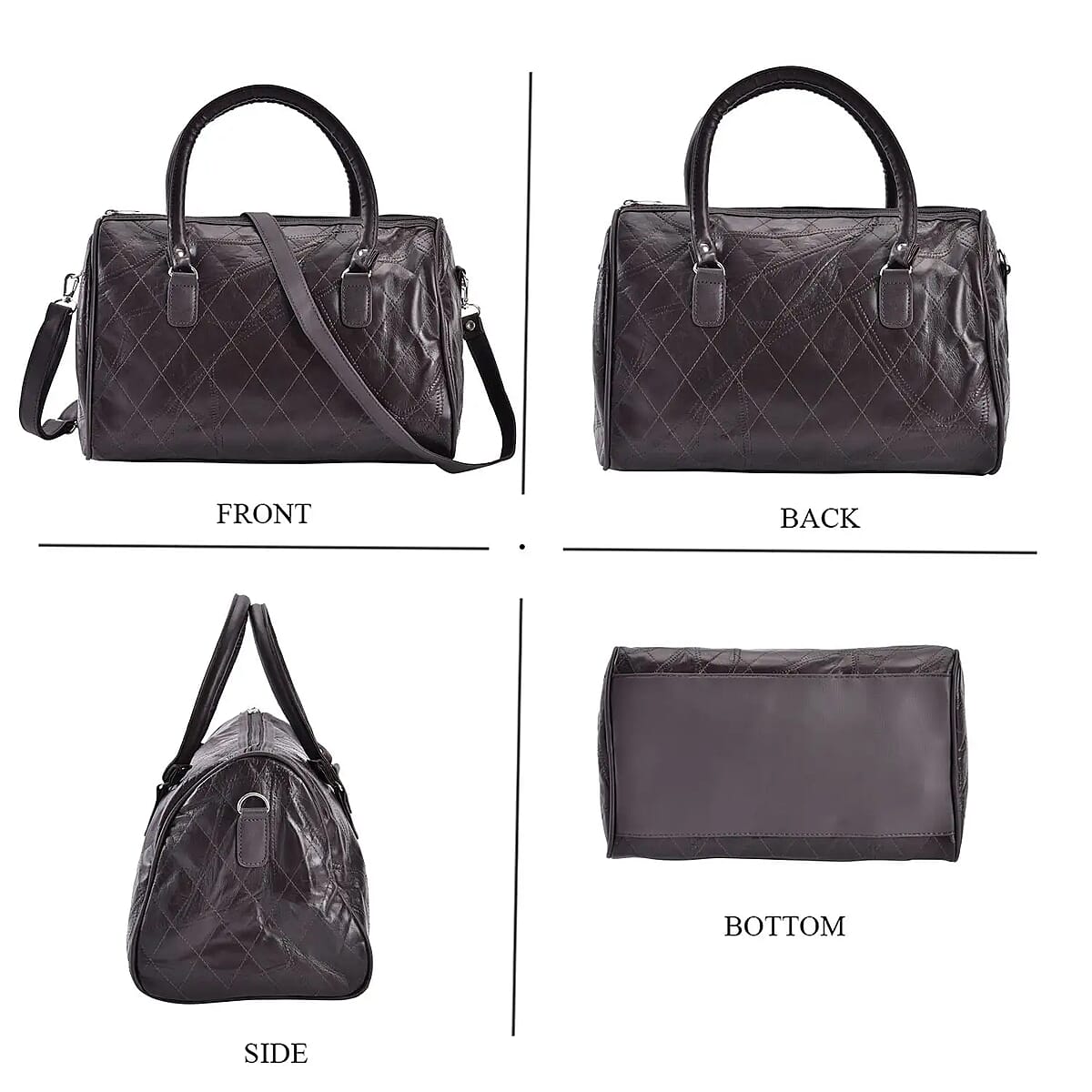 Dark Brown Patchwork Lambskin Leather Tote Bag with Handle Drop and Detachable Shoulder Strap image number 4