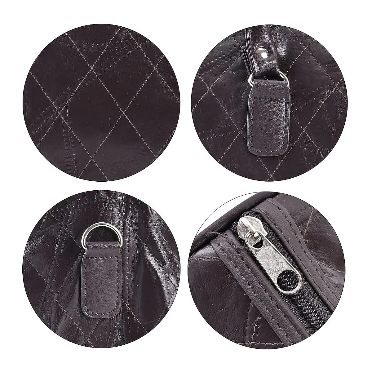 Dark Brown Patchwork Lambskin Leather Tote Bag with Handle Drop and Detachable Shoulder Strap image number 6