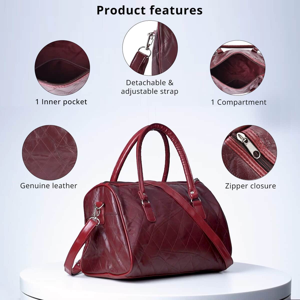 Burgundy Patchwork Lambskin Leather Tote Bag with Handle Drop and Detachable Shoulder Strap image number 1