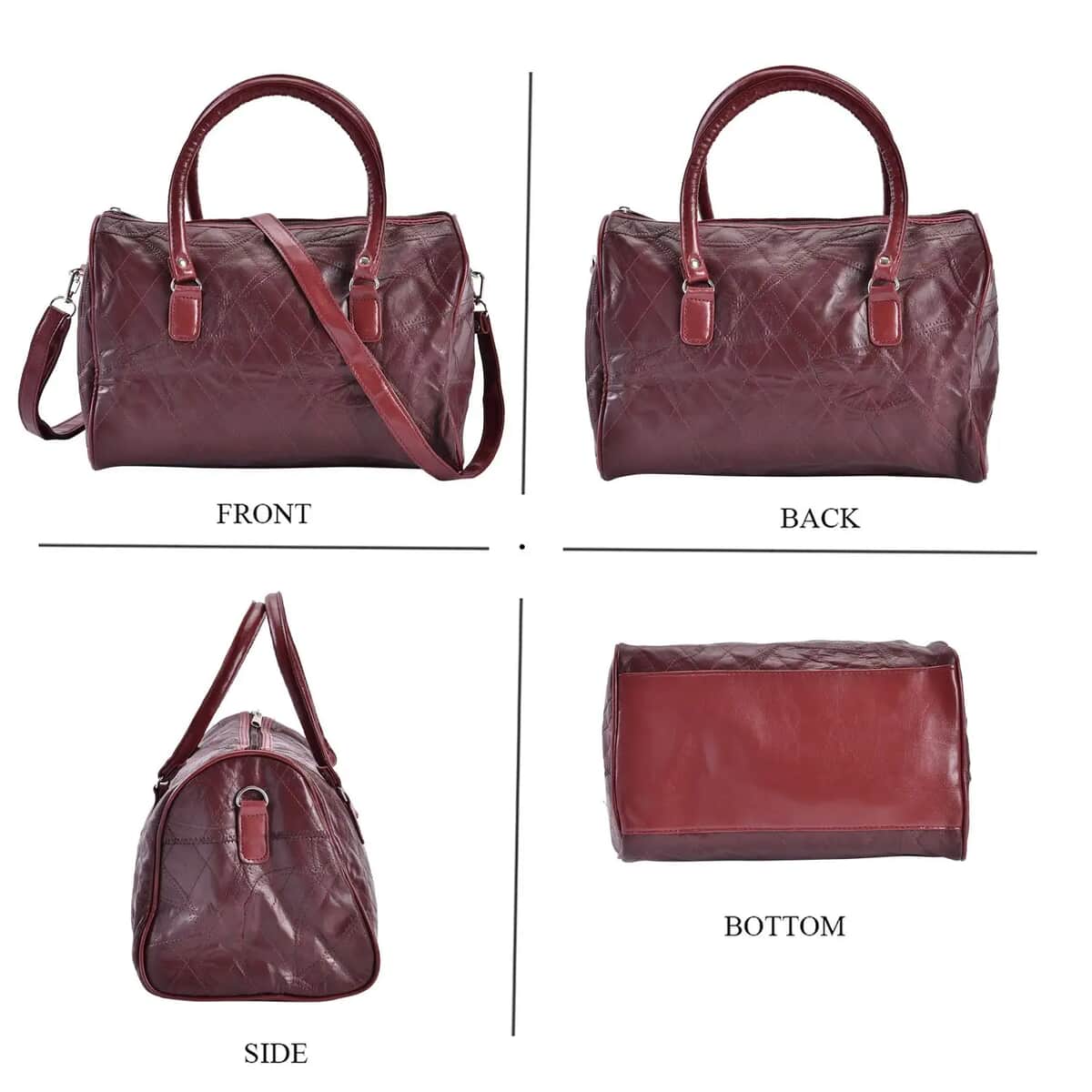 Burgundy Patchwork Lambskin Leather Tote Bag with Handle Drop and Detachable Shoulder Strap image number 4