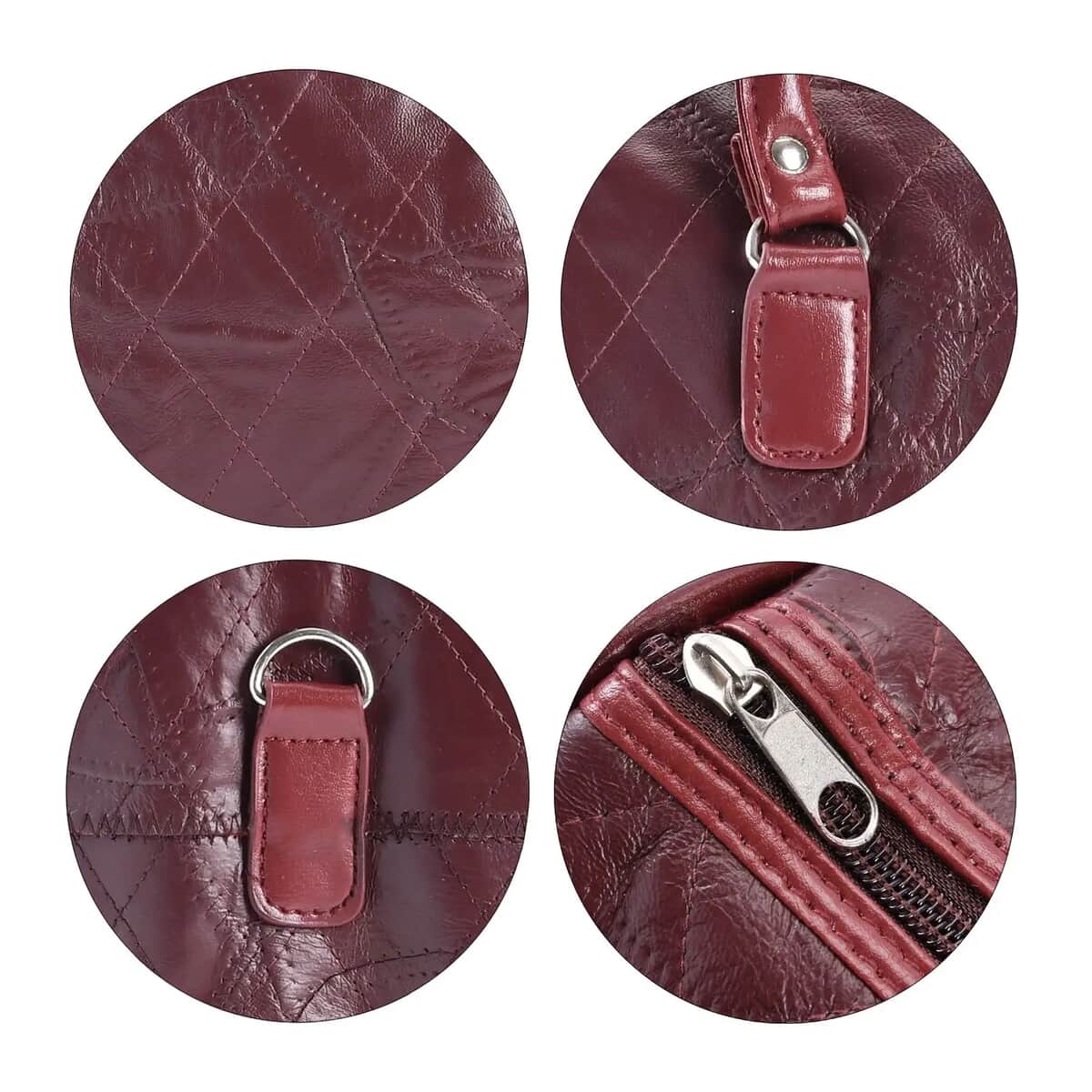 Burgundy Patchwork Lambskin Leather Tote Bag with Handle Drop and Detachable Shoulder Strap image number 6