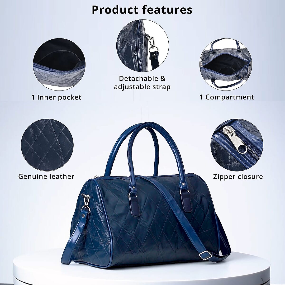 Blue Patchwork Lambskin Leather Tote Bag with Handle Drop and Detachable Shoulder Strap image number 1