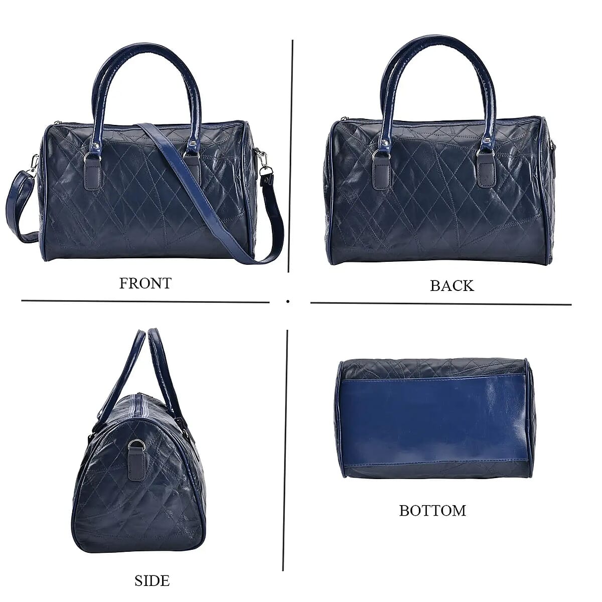 Blue Patchwork Lambskin Leather Tote Bag with Handle Drop and Detachable Shoulder Strap image number 4