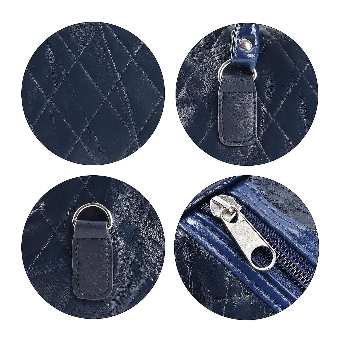 Blue Patchwork Lambskin Leather Tote Bag with Handle Drop and Detachable Shoulder Strap image number 6