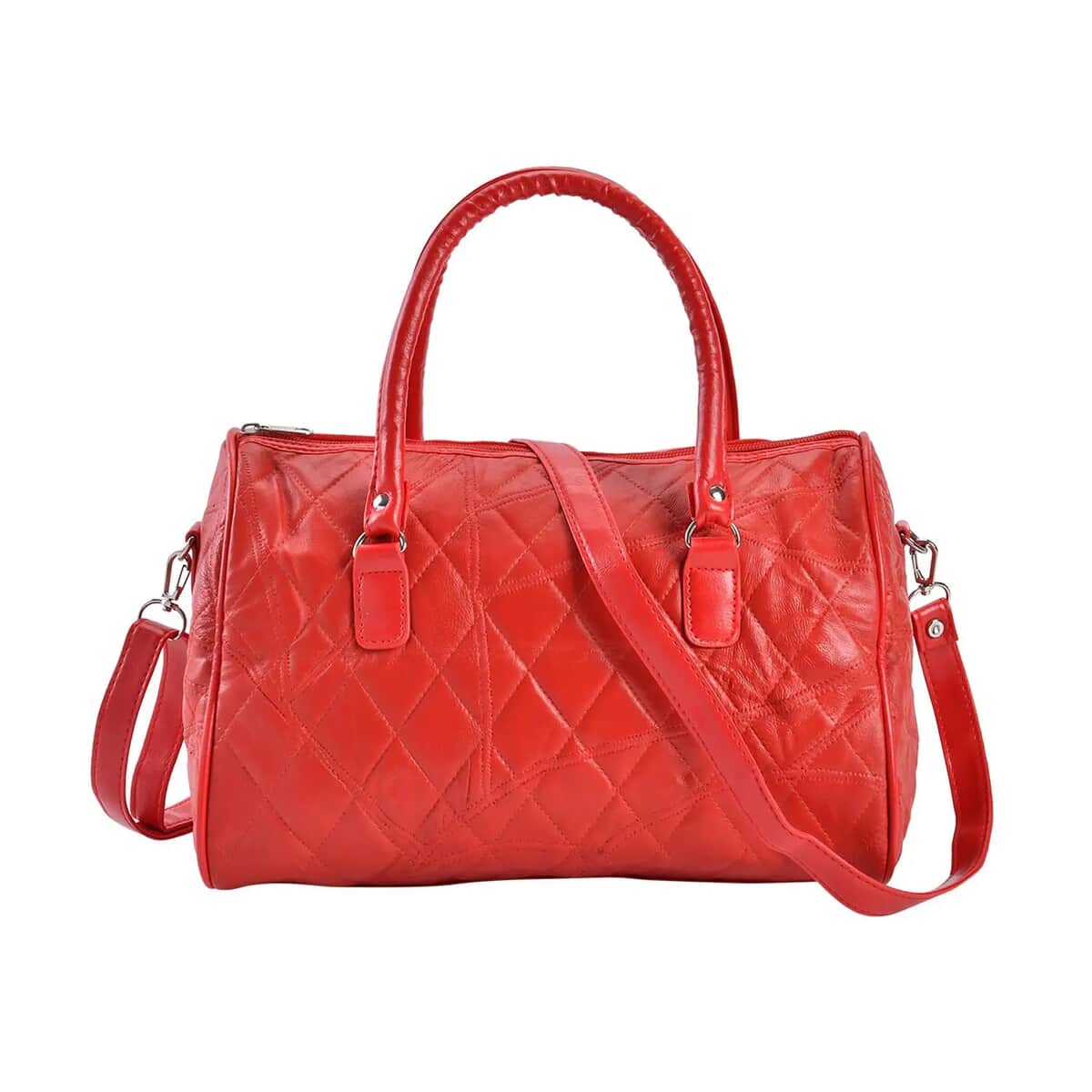 Red Patchwork Lambskin Leather Tote Bag with Handle Drop and Detachable Shoulder Strap image number 0