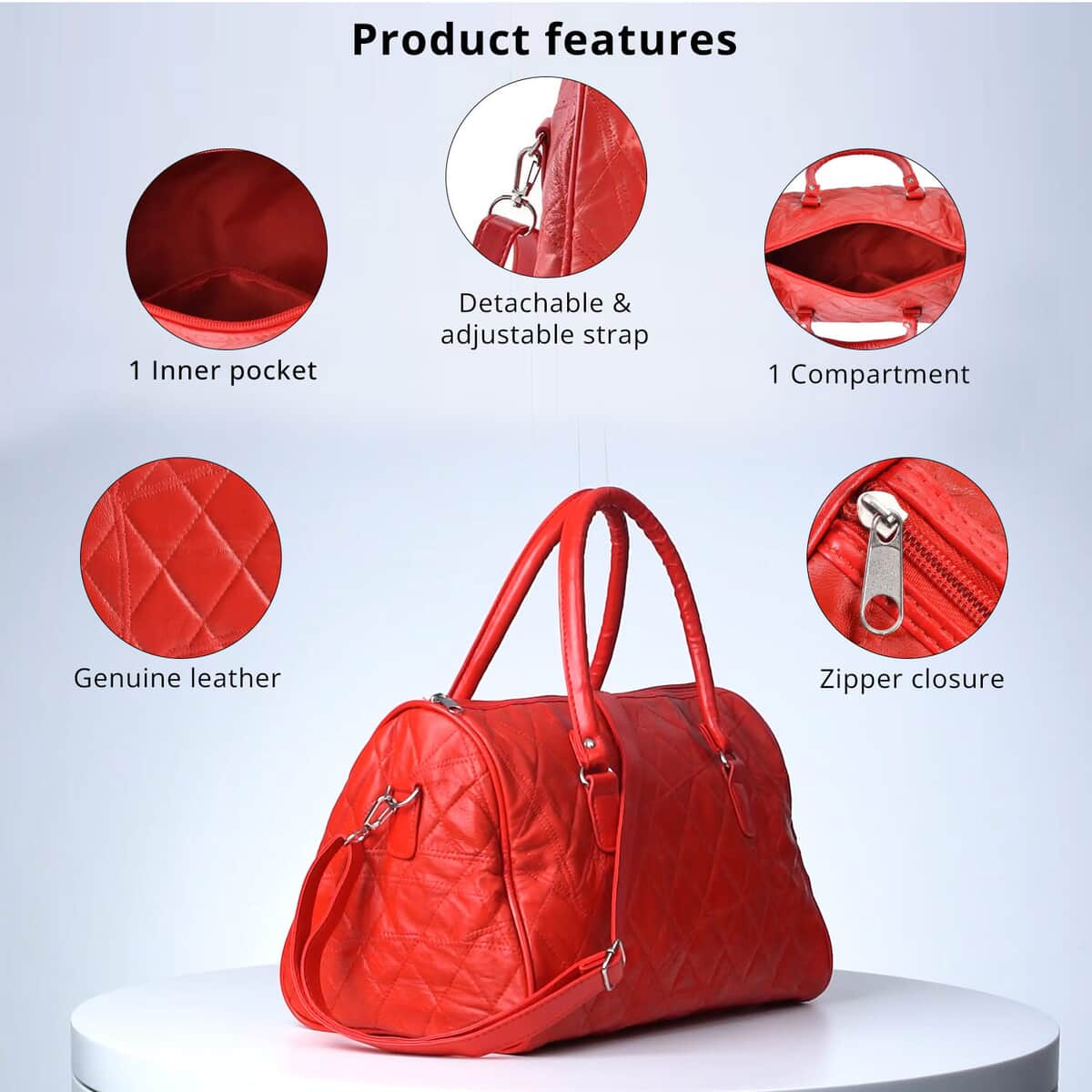 Red Patchwork Lambskin Leather Tote Bag with Handle Drop and Detachable Shoulder Strap image number 1