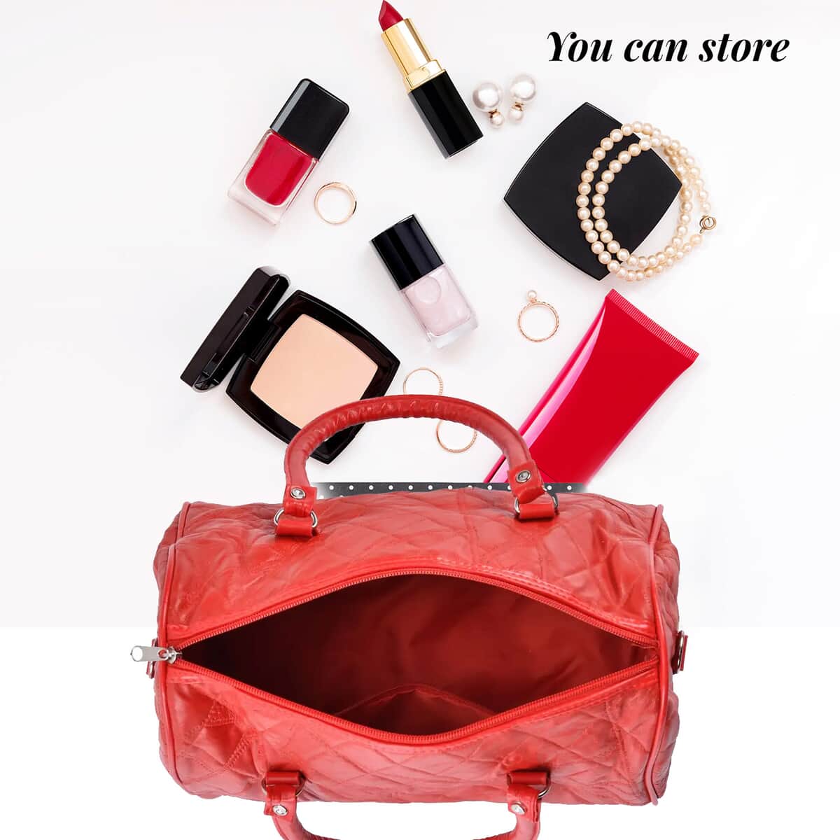 Red Patchwork Lambskin Leather Tote Bag with Handle Drop and Detachable Shoulder Strap image number 2