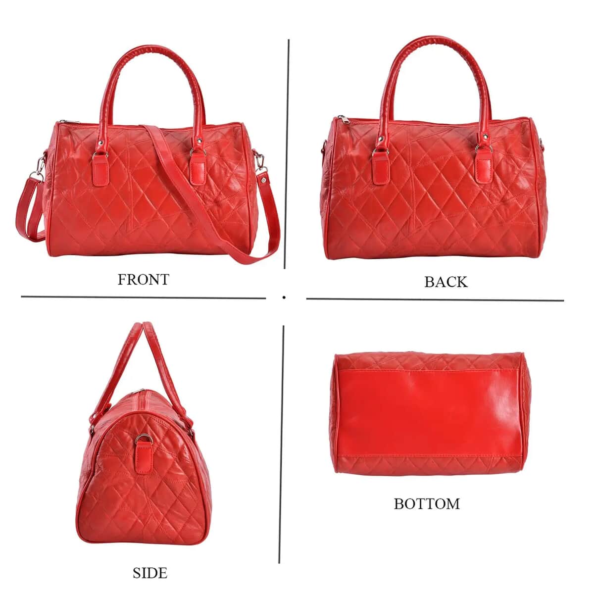 Red Patchwork Lambskin Leather Tote Bag with Handle Drop and Detachable Shoulder Strap image number 4